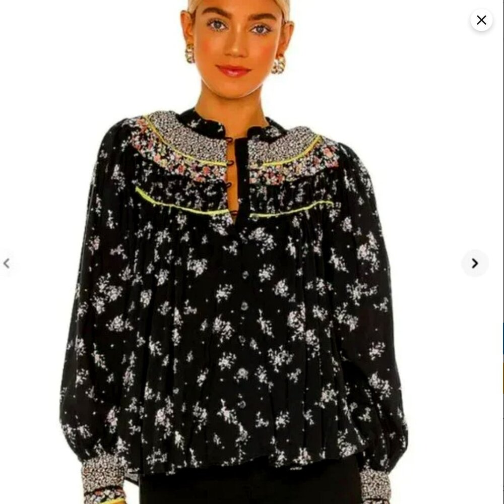 Free People Black Floral Blouse
